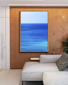 Quadro Vertical de Mar Calmo em Tons de Azul Canvas Com Moldura