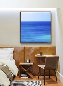Quadro Quadrado de Mar Calmo em Tons de Azul Canvas Com Moldura