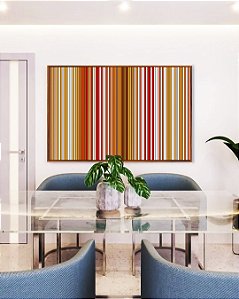 Quadro Abstrato Laranja Amarelo Branco Degradê Com Listras Arte em Canvas com Moldura