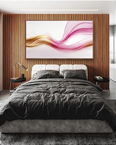 Quadro Horizontal Abstrato Rosa Dourado Arte Fluida Ondas Canvas Com Moldura
