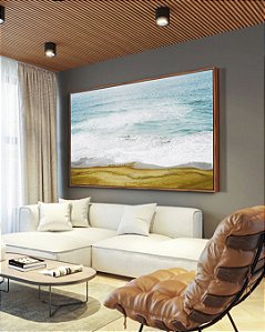 Quadro Horizontal Mar Azul e Ondas na Praia Natureza Canvas com Moldura
