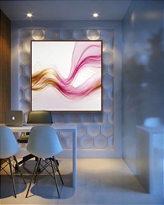 Quadro Quadrado Abstrato Rosa Dourado Arte Fluida Ondas Canvas Com Moldura