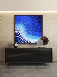 Quadro Quadrado Abstrato Azul Branco Ondas Listras Moderno Canvas Com Moldura