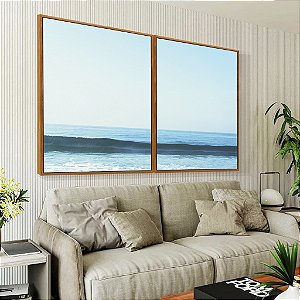 Duo de Quadros Céu Claro Limpo e Mar Azul Calmo Natureza Canvas com Moldura