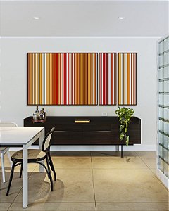 Trio de Quadros Estilizados Abstrato Laranja Amarelo Branco Degradê Listras Arte em Canvas com Moldura