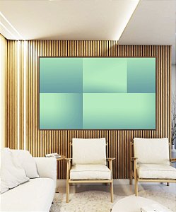 Quadro Horizontal Abstrato Geométrico Degradê Turquesa Arte Canvas Com Moldura