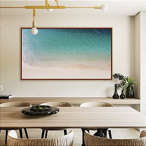 Quadro Horizontal Mar Azul Turquesa e Praia de Areia Clara Tropical Canvas Moldura