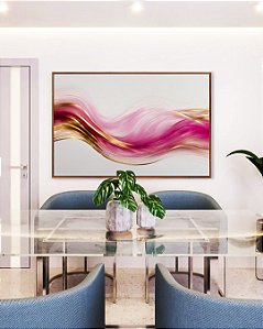 Quadro Horizontal Arte Fluida Rosa Dourado Abstrato Ondas Canvas Com Moldura