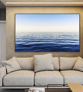 Quadro Horizontal Oceano Azul Mar Calmo Céu Claro Natureza Arte em Canvas Moldura