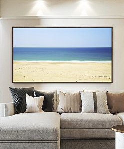Quadro Horizontal Mar Azul Céu Limpo e Praia de Areia Clara Arte Canvas Moldura
