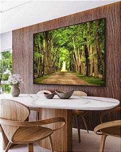 Quadro Horizontal Estrada com Natureza Floresta Árvores Folhas Verdes Arte Canvas Moldura