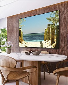 Quadro Horizontal Estrada Mar Águas Azuis Areia Clara Arte Canvas Moldura