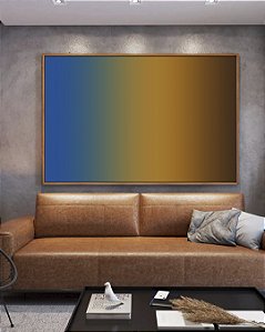 Quadro Horizontal Abstrato Degradê Azul Ocre Marrom Arte Canvas Moldura