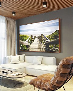Quadro Horizontal Escada para Praia de Mar Azul Natureza Arte Canvas Moldura
