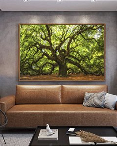 Quadro Horizontal Árvore da Vida com Galhos Fortes Folhas Verdes Natureza Arte Canvas Moldura
