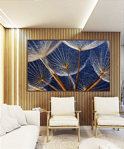 Quadro Horizontal Flor Dente de Leão Tons de Cobre e Azul Natureza Arte Canvas Moldura