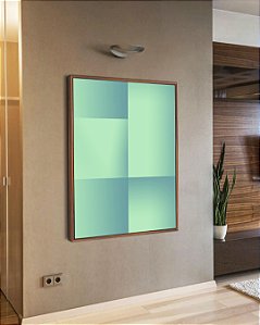 Quadro Vertical Abstrato Geométrico Degradê Turquesa Arte Canvas Com Moldura