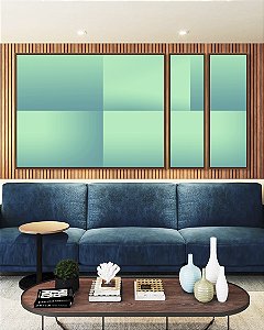 Trio de Quadros Estilizados Abstrato Geométrico Degradê Turquesa Arte Canvas Com Moldura