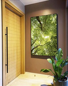Quadro Vertical Céu de Floresta Folhas Verdes Galhos Paisagem Natureza Canvas Moldura