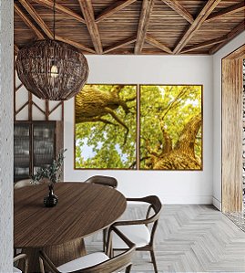 Duo de Quadros Luzes do Sol Árvores e Folhas Verdes Paisagem Canvas Moldura