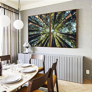 Duo de Quadros Céu Turquesa de Floresta Árvores Natureza Paisagem Canvas Moldura