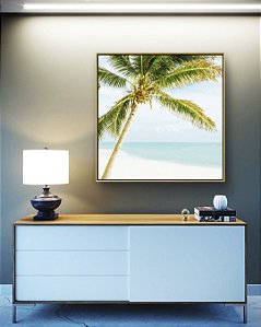 Quadro Quadrado Coqueiro em Praia de Mar Azul Turquesa Natureza Canvas Moldura