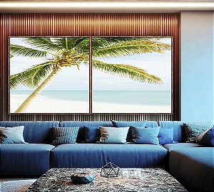 Duo de Quadros Quadrados Coqueiro em Praia de Mar Azul Turquesa Natureza Canvas Moldura