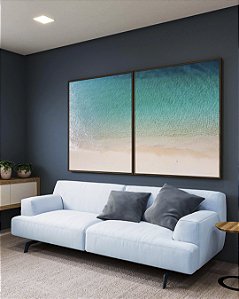 Duo de Quadros Mar Azul Turquesa e Praia de Areia Clara Tropical Canvas Moldura
