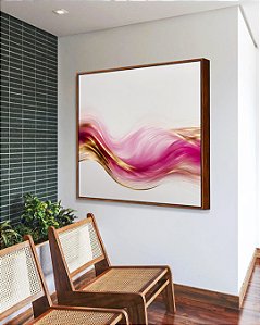 Quadro Quadrado Arte Fluida Rosa Dourado Abstrato Ondas Canvas Com Moldura