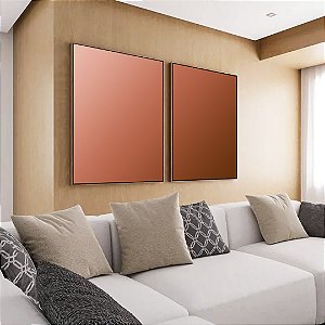 Duo de Quadros Abstrato Degradê Rosa Rosê Marrom Cobre Cores Canvas Moldura