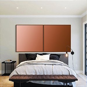 Duo de Quadros Quadrados Abstrato Degradê Rosa Rosê Marrom Cobre Cores Canvas Moldura