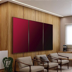 Trio de Quadros Abstrato Degradê Tons de Vermelho Vinho Arte em Canvas Moldura