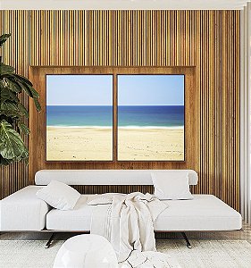 Duo de Quadros Mar Azul Céu Limpo e Praia de Areia Clara Arte Canvas Moldura