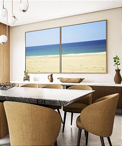 Duo de Quadros Quadrados Mar Azul Céu Limpo e Praia de Areia Clara Arte Canvas Moldura