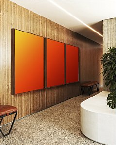 Trio de Quadros Abstrato Degradê Cores Amarelo Laranja Arte Canvas Moldura