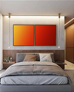 Duo de Quadros Quadrados Abstrato Degradê Cores Amarelo Laranja Arte Canvas Moldura