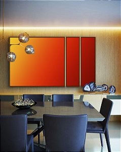 Trio de Quadros Estilizados Abstrato Degradê Cores Amarelo Laranja Arte Canvas Moldura