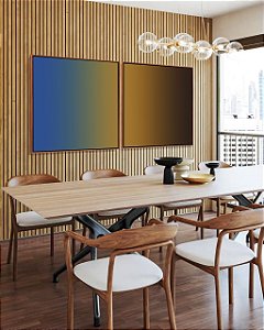 Duo de Quadros Quadrados Abstrato Degradê Azul Ocre Marrom Arte Canvas Moldura