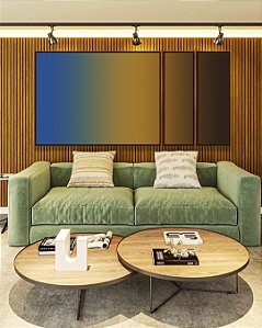 Trio de Quadros Estilizados Abstrato Degradê Azul Ocre Marrom Arte Canvas Moldura