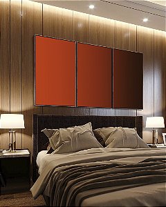 Trio de Quadros Abstrato Degradê Laranja Telha Marrom Arte Canvas Moldura