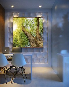 Quadro Quadrado Copa de Árvore Natureza Luzes do Sol Folhas Verdes Arte Canvas Moldura