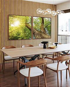 Duo de Quadros Quadrados Copa de Árvore Natureza Luzes do Sol Folhas Verdes Arte Canvas Moldura