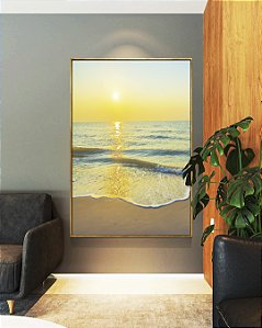 Quadro Vertical Nascer do Sol na Praia de Mar Calmo Turquesa Arte Canvas Moldura