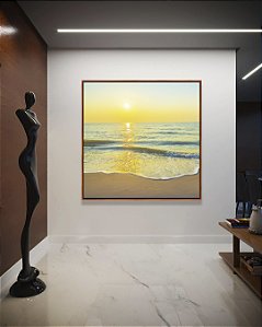 Quadro Quadrado Nascer do Sol na Praia de Mar Calmo Turquesa Arte Canvas Moldura