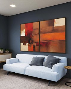 Duo de Quadros Abstrato Vermelho Laranja Marrom com Efeito Arte Canvas Moldura