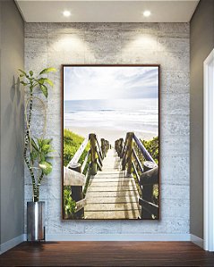 Quadro Vertical Escada para Praia de Mar Azul Natureza Arte Canvas Moldura