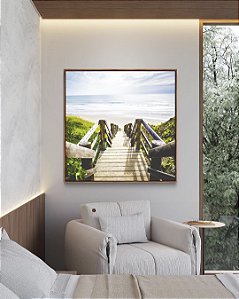 Quadro Quadrado Escada para Praia de Mar Azul Natureza Arte Canvas Moldura