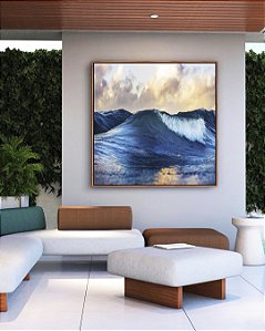 Quadro Quadrado Mar Azul Vivo Ondas Leves e Céu Claro Natureza Arte Canvas Moldura