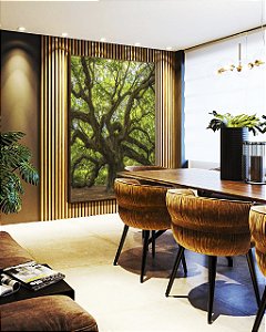 Quadro Vertical Árvore da Vida com Galhos Fortes Folhas Verdes Natureza Arte Canvas Moldura