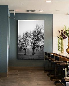 Quadro Vertical Árvores em Preto e Branco Natureza Arte Canvas Moldura